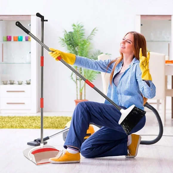 Broom and Dustpan Set Adjustable Self Cleaning - Picture 4 of 4